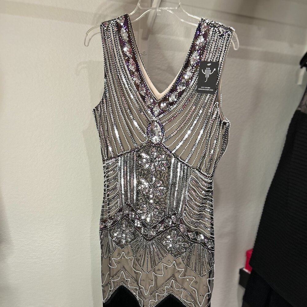 Black & Gold Sequin Tassel Dress | NWT XL